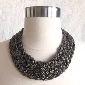 NWOT Bronze Beaded Braided Statement Necklace